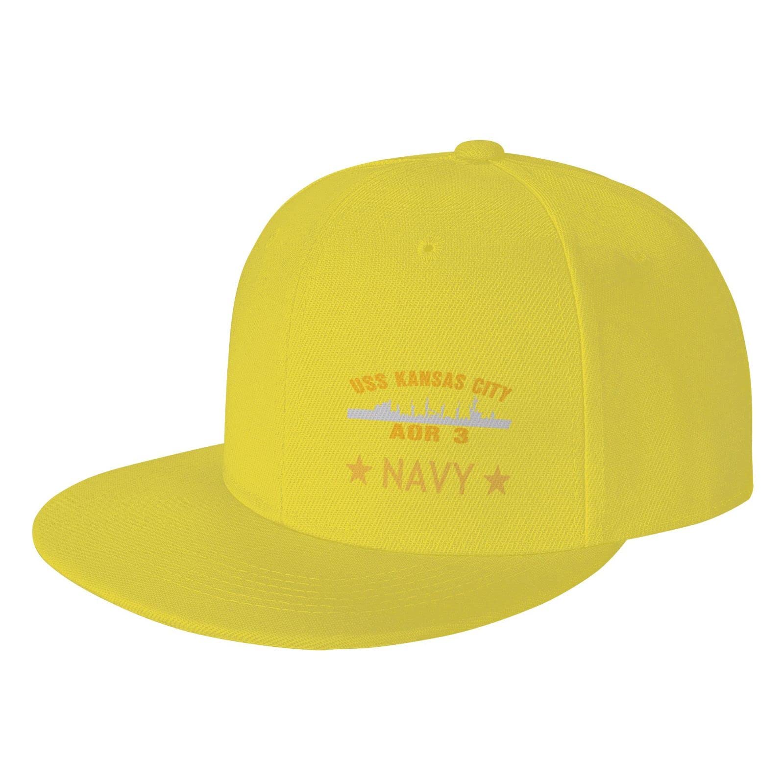 USS Kansas City AOR 3 Snapback Hat for Men - Adjustable Flat Bill Baseball Cap - Black Trucker Dad Hat for Casual Wear, Sports & Outdoor Activities