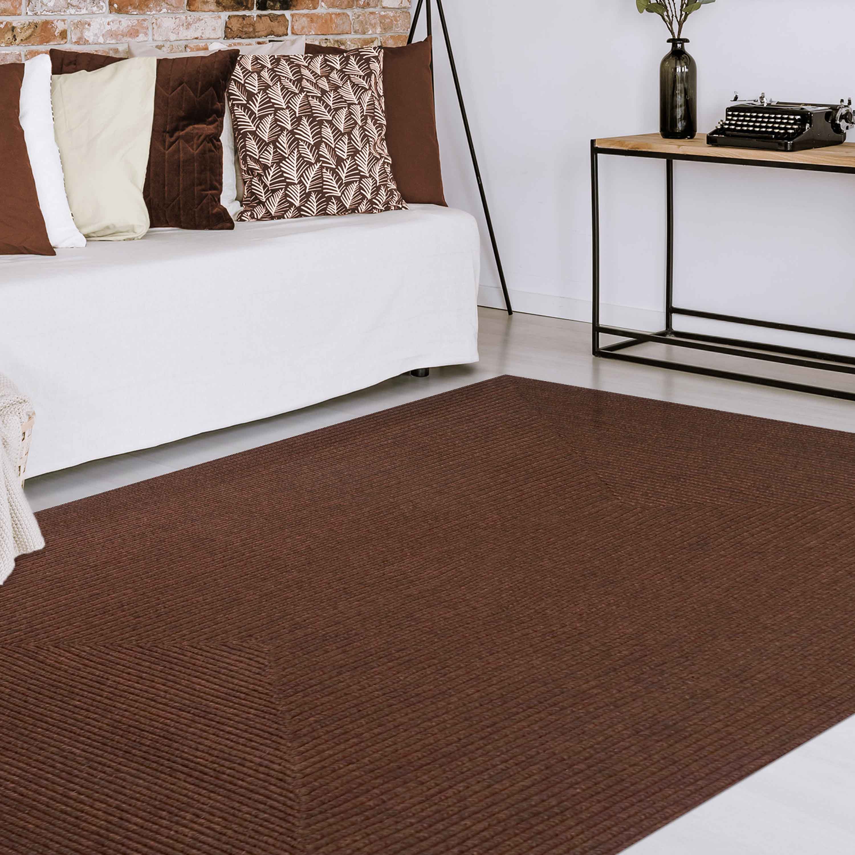 Bohemian Rectangle Braided Area Rug - Non-Slip Indoor Outdoor Rug for Living Room, Bedroom, Patio - Soft Woven Jute Natural Fiber Floor Mat for Home Decor