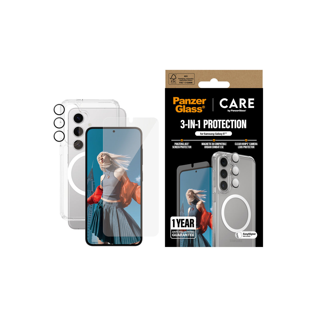 PanzerGlass CARE 3-in-1 Screen Protector Bundle for Samsung Galaxy S25 - Tempered Glass, Camera Lens Protector & Cleaning Kit | Perfect for Work, Travel & Everyday Protection