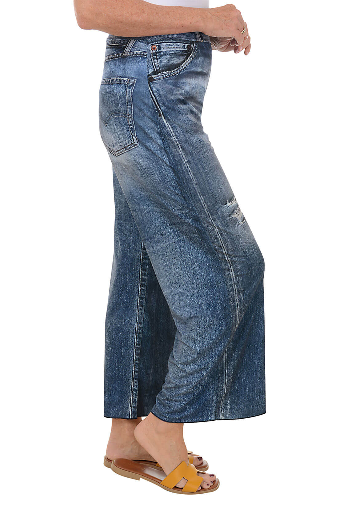 Stylish Dark Denim Printed Palazzo Pants for Women - High Waisted Flowy Wide Leg Trousers - Perfect for Casual Outings, Office Wear & Summer Fashion