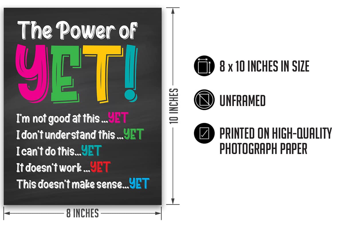 Govivo School Psychologist Office Decor - The Power of Yet Mental Health Wall Art for Kids - 8x10 Unframed Motivational Print - Classroom & Counseling Room Decor - Teacher Supplies & Bedroom Aesthetic Wall Art - Perfect for Schools, Therapy Offices & Kids' Rooms