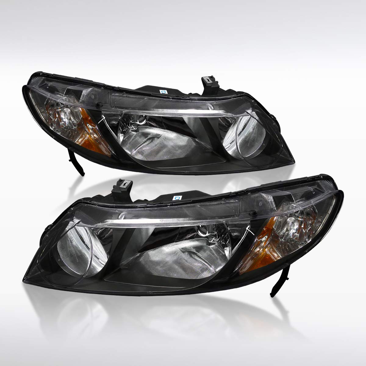 AUTOZENSATION Black Headlights Assembly - Compatible with 2006-2011 Honda Civic 4Dr Sedan (Left & Right Pair) | Durable Replacement Headlamps for Night Driving & Enhanced Visibility