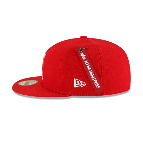 Los Angeles Angels Alpha Industry Red 59FIFTY Fitted Baseball Cap for Men - Official MLB Hat for Sports Fans & Casual Wear