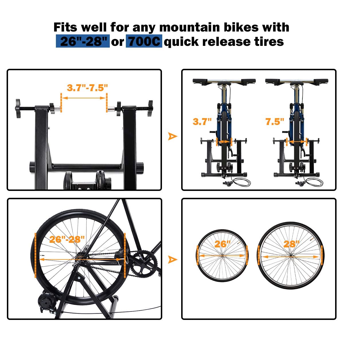 Magnetic Bike Trainer Stand for Indoor Cycling - Quick Release Folding Exercise Bike Stand with 8 Resistance Levels - Steel Stationary Trainer for 26”-28” Wheels - Perfect for Home Workouts & Winter Training