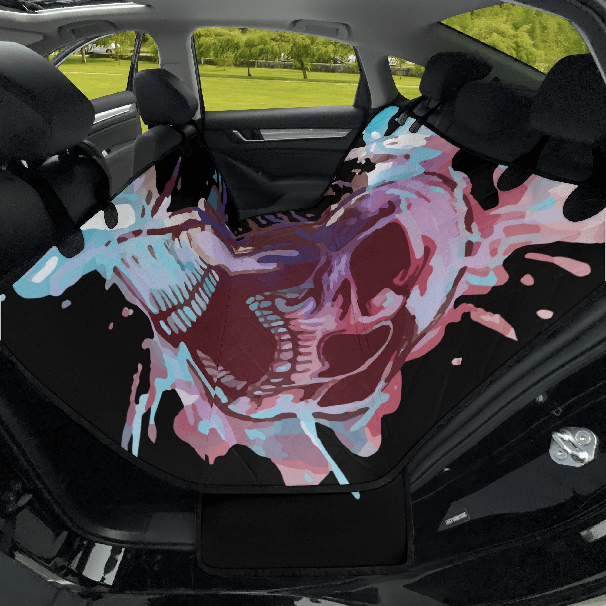 Custom Painted Skull Car Seat Covers - Universal Fit for Cars, Trucks & SUVs - Durable Neoprene Protection with Edgy Skull Design - Perfect for Halloween, Biker Enthusiasts & Gothic Style Lovers