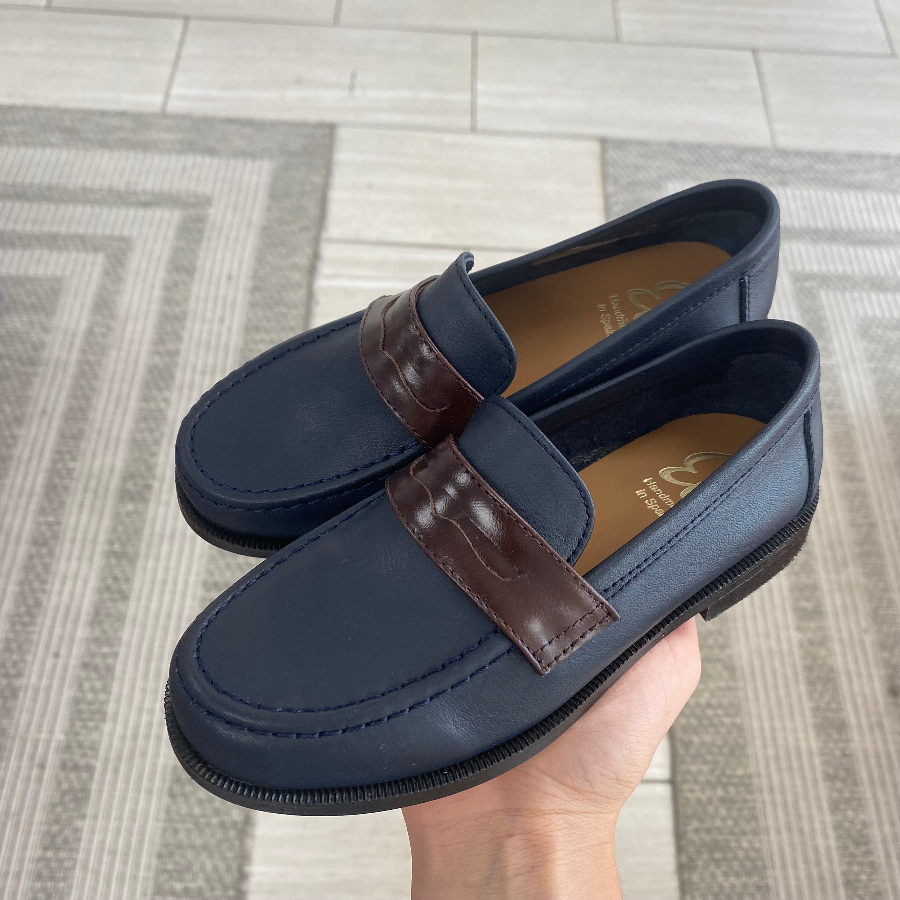 Premium Navy & Brown Penny Loafers for Men - Classic Comfortable Slip-On Shoes for Business, Casual & Office Wear