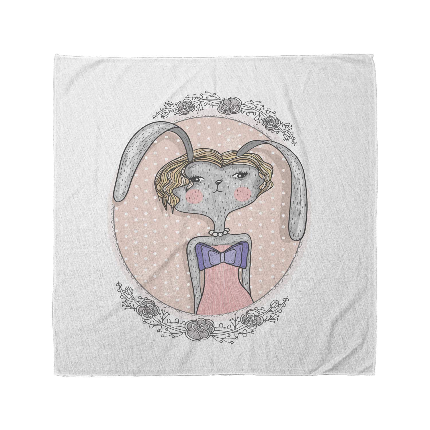 Ambesonne Floral Bandana - Bunny Portrait Design, Unisex Head & Neck Scarf for Men & Women | Perfect for Outdoor Activities, Hiking, and Fashion Accessories
