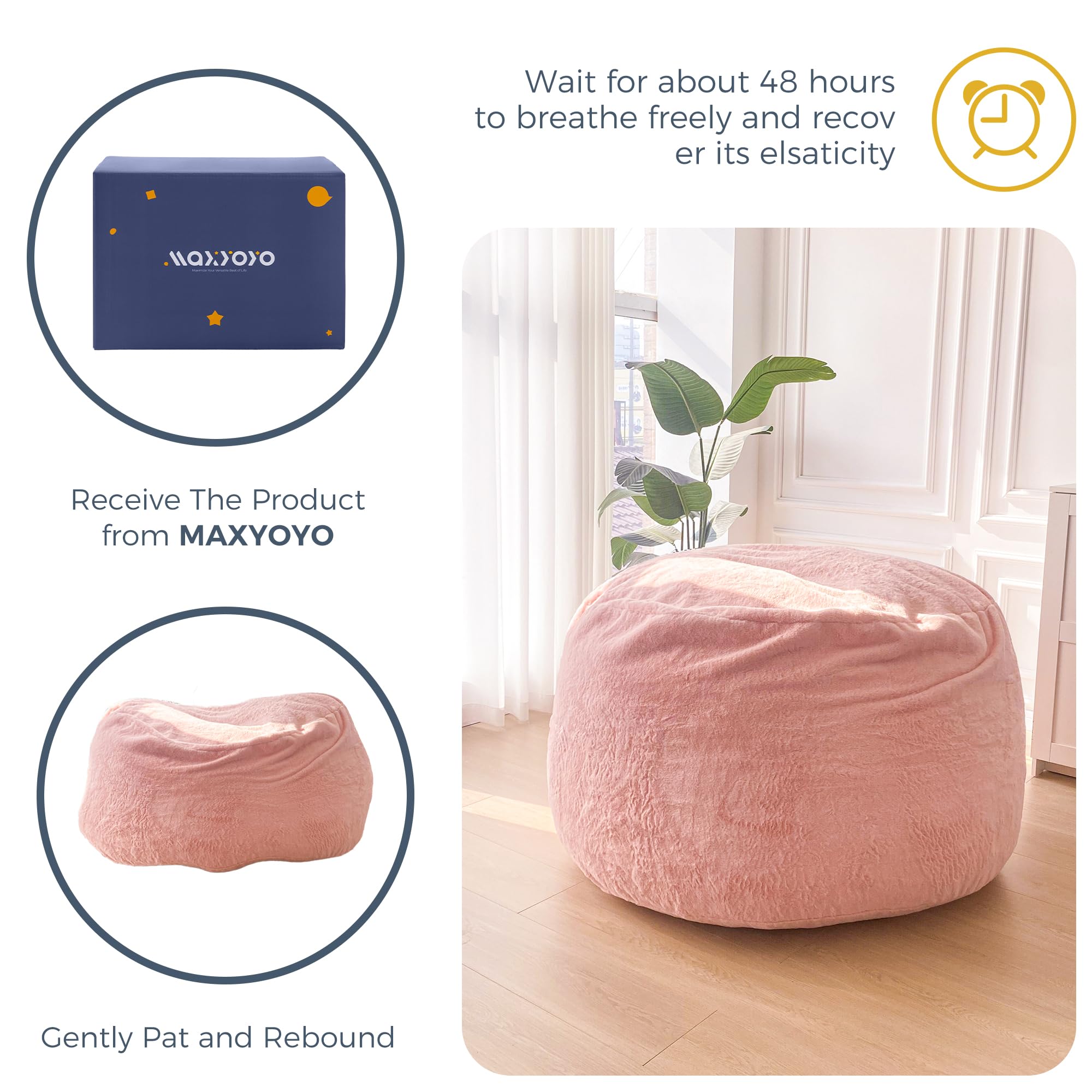 MAXYOYO Giant Bean Bag Chair Bed for Adults - 2-in-1 Convertible Lazy Chair & Floor Mattress | High Density Foam Filling | Machine Washable Pink Sofa Bed | Perfect for Living Room, Bedroom & Game Room Relaxation