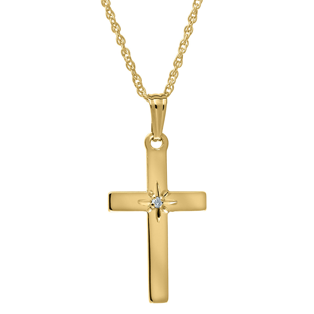 14K Yellow Gold Diamond 12x23mm Cross Pendant Necklace for Women - Elegant Religious Jewelry Gift for Baptism, Confirmation & Everyday Wear
