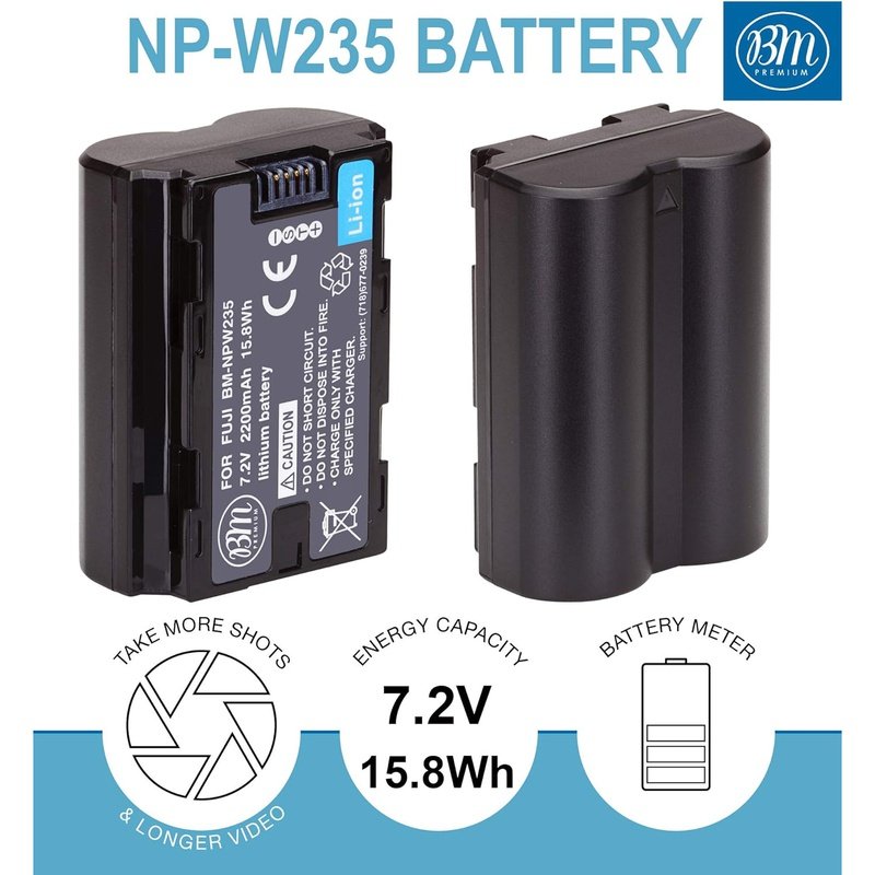 BM Premium 2 Pack NP-W235 Rechargeable Batteries & Dual USB Charger for Fujifilm X-T4/X-T3/X-T30/X-S10 Cameras - Perfect for Travel Photography & Vlogging