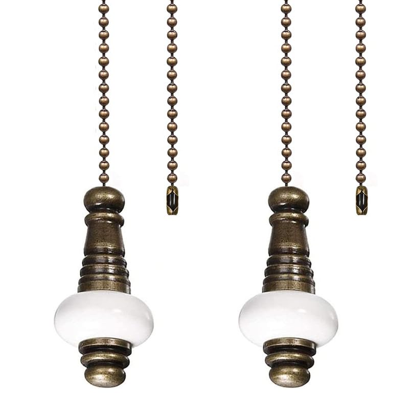 Decorative 12-Inch Bronze Ceiling Fan Chain Pulls with White Ceramic Pendant Extension - 2 Pack (Copper) | Perfect for Vintage Ceiling Lights, Lamps & Fans | Home Decor Upgrade for Living Room, Bedroom & Porch