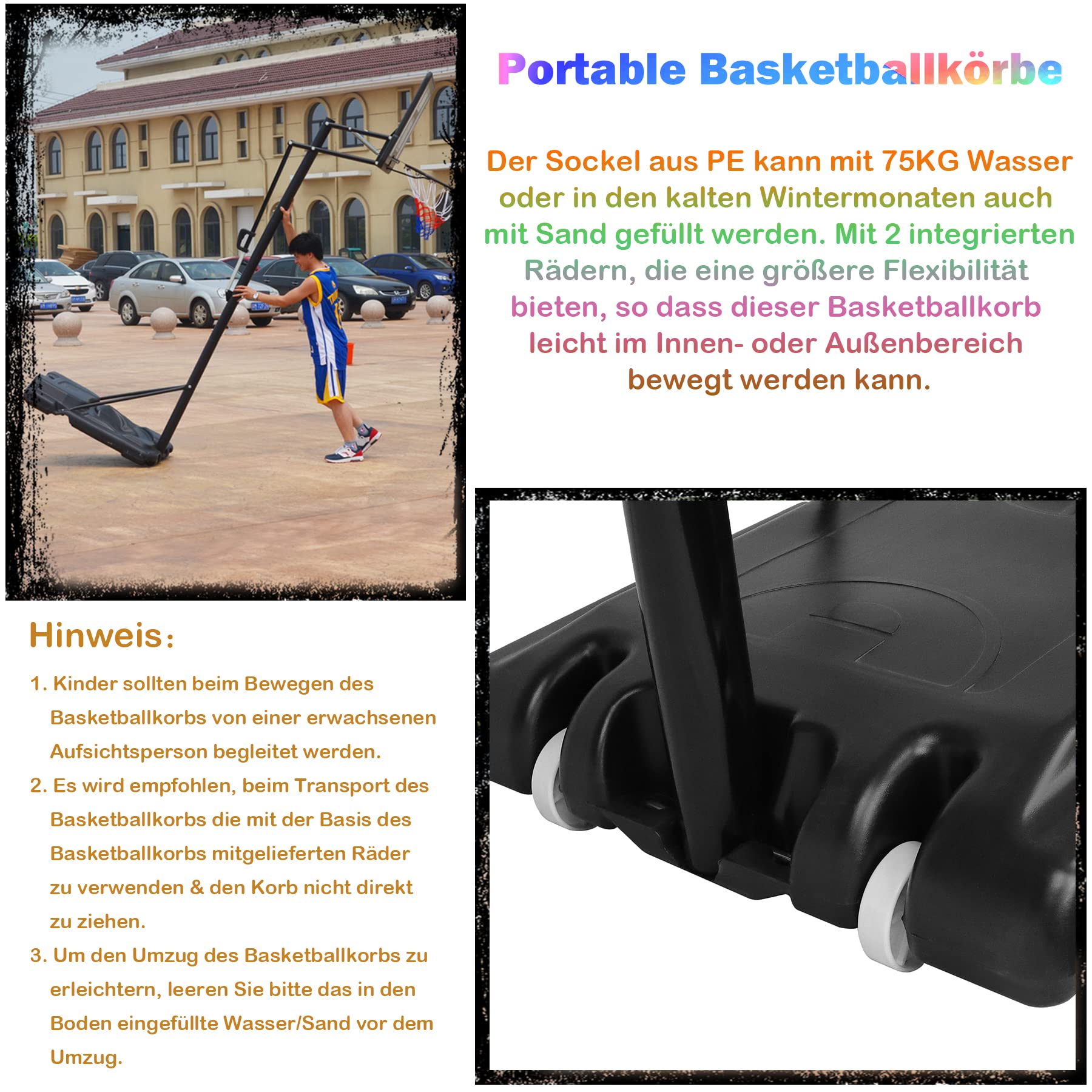 Adjustable Height 230-305cm Indoor/Outdoor Basketball Hoop Stand with Pump & 2 Basketballs - Portable Basketball Goal System for Kids & Adults - Perfect for Driveway, Backyard, and Gym Practice