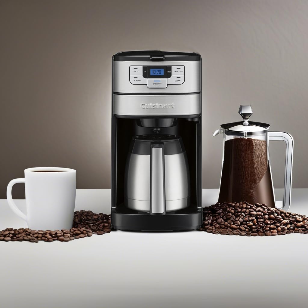 Cuisinart DGB-450NAS 10-Cup Automatic Grind & Brew Coffee Maker with Built-in Grinder - Black/Silver - Perfect for Home, Office & Entertaining