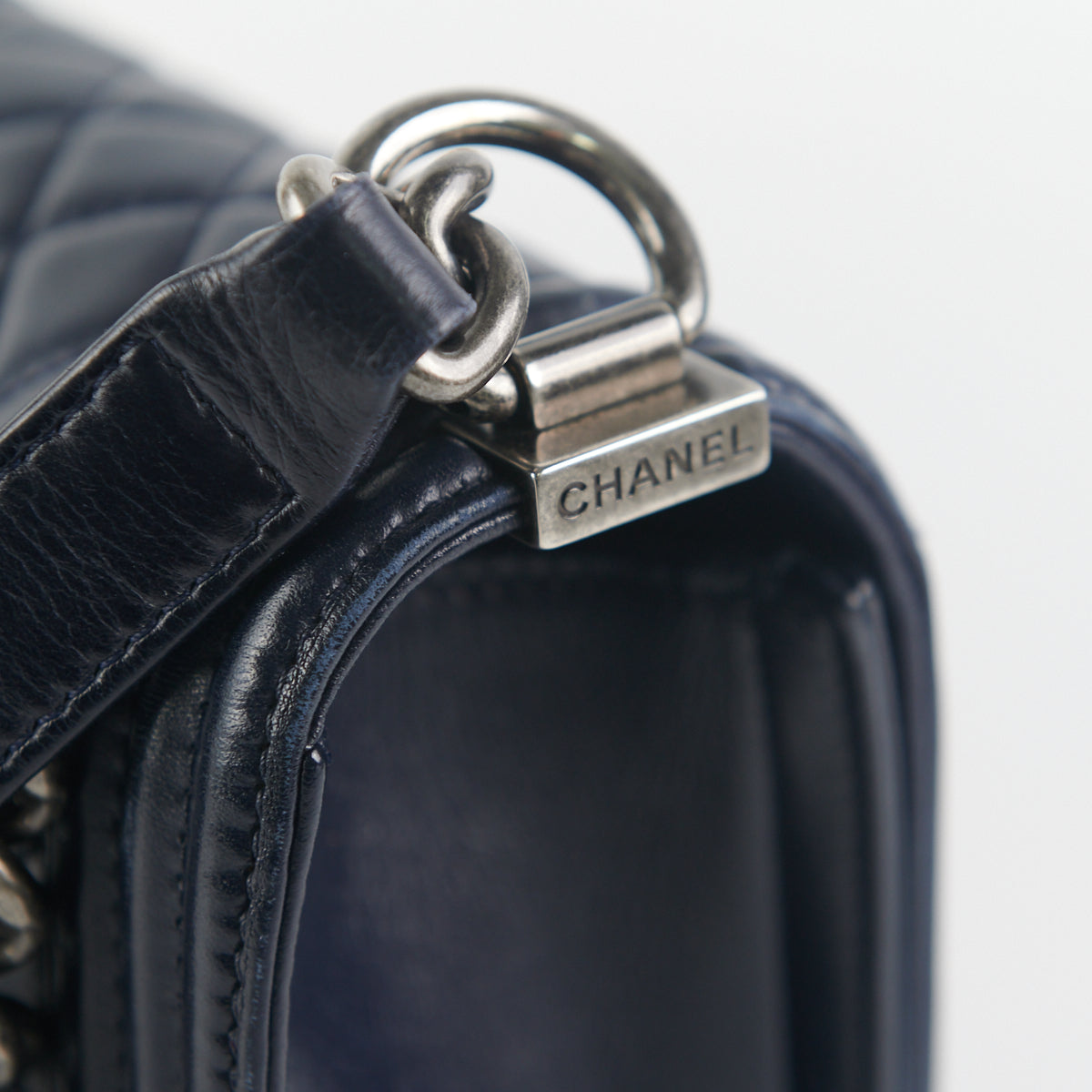 Chanel Boy Old Medium Lambskin Navy Blue Leather Handbag - Luxury Designer Shoulder Bag for Women, Perfect for Evening Parties & Special Occasions
