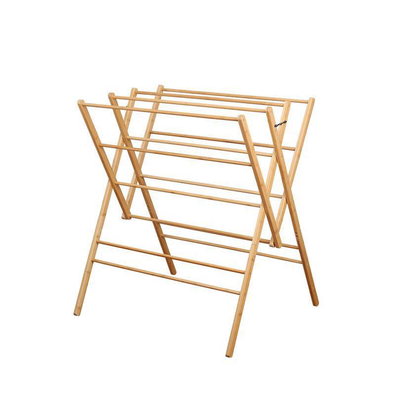Heavy Duty W Frame Bamboo Clothes Drying Rack - Foldable Laundry Drying Stand for Indoor & Outdoor Use - Perfect for Apartments, Balconies, and Travel