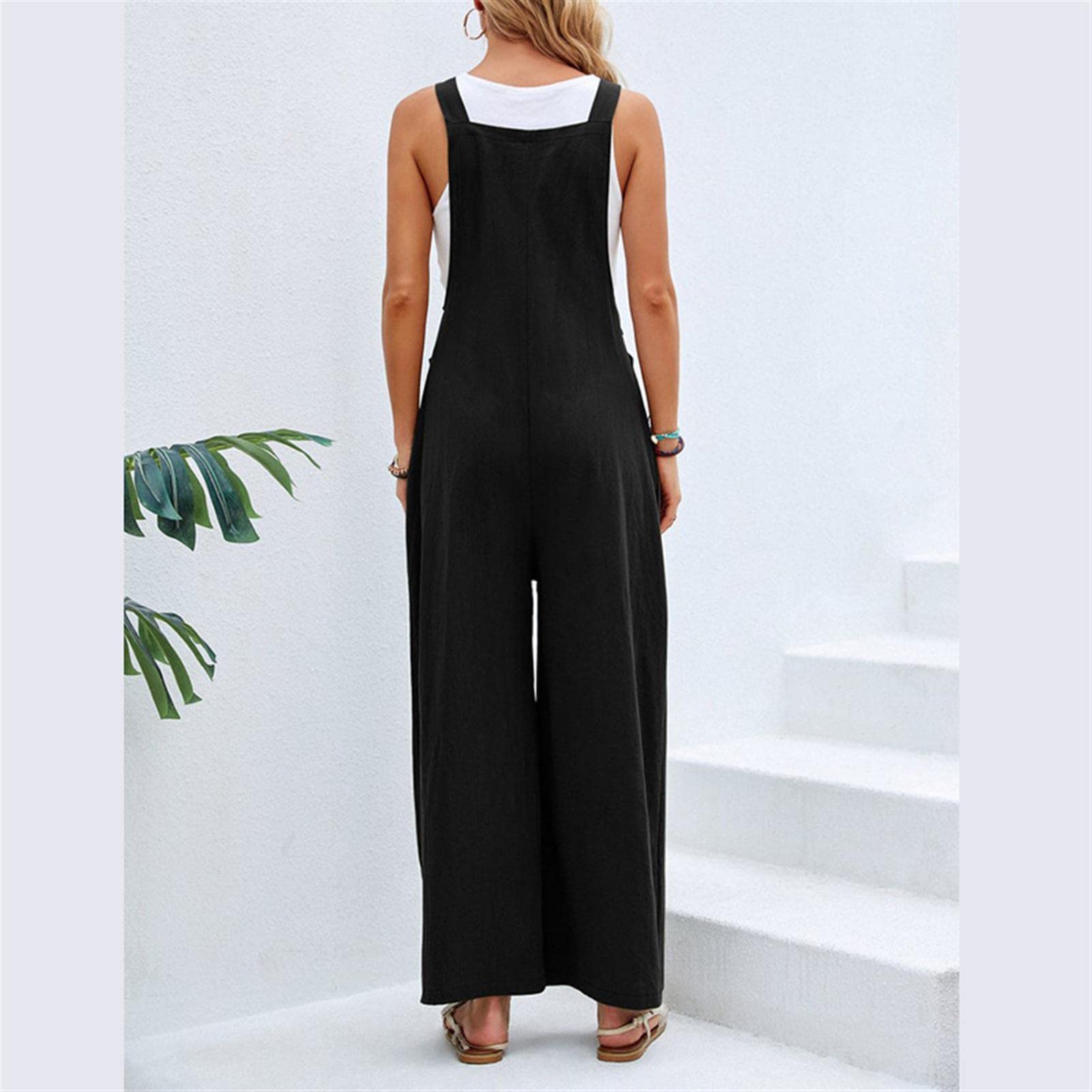 Women's Loose Fit Fashion Overalls - Wide Leg Baggy Bib Jumpsuit with Straps | Solid Color Casual Sleeveless Romper | Perfect for Streetwear, Summer Outfits & Boho Chic Style