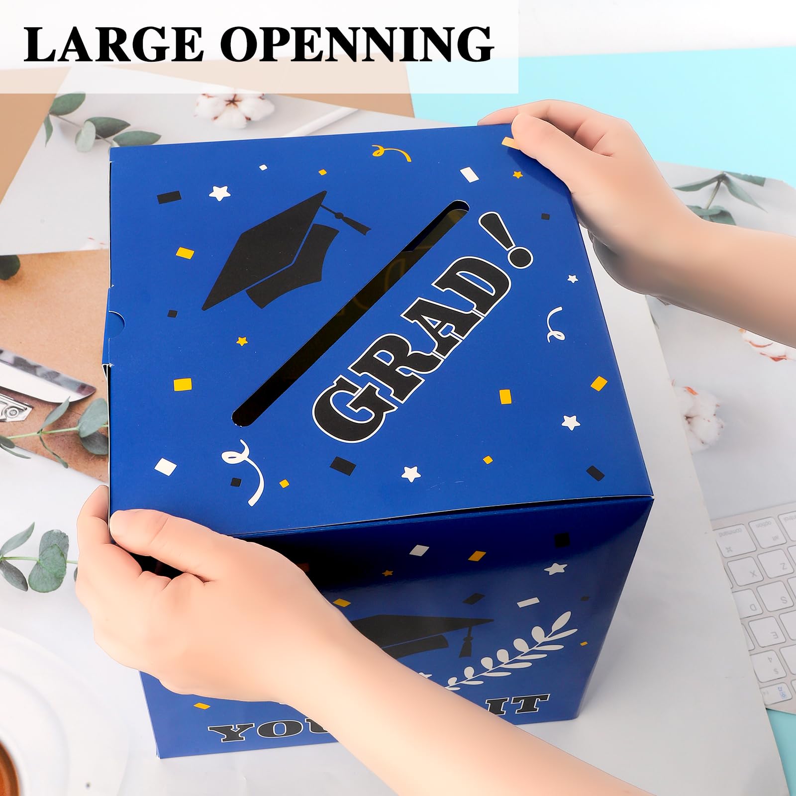 2025 Graduation Card Box - Foldable Congrats Grad Card Holder & Gift Box | Blue Graduation Party Decorations for Class of 2025 | Perfect for Graduation Parties, Open House Events & School Celebrations