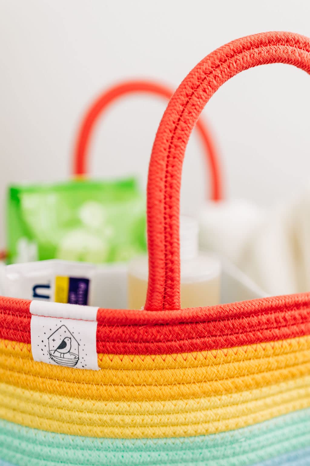 OrganiHaus Rainbow Baby Diaper Caddy Organizer - Woven Rope Nursery Basket for Diapers, Baby Wipes & Essentials | Perfect for Changing Tables, Nursery Storage & Baby Shower Gifts | Stylish & Functional Baby Organizer for Girls & Boys