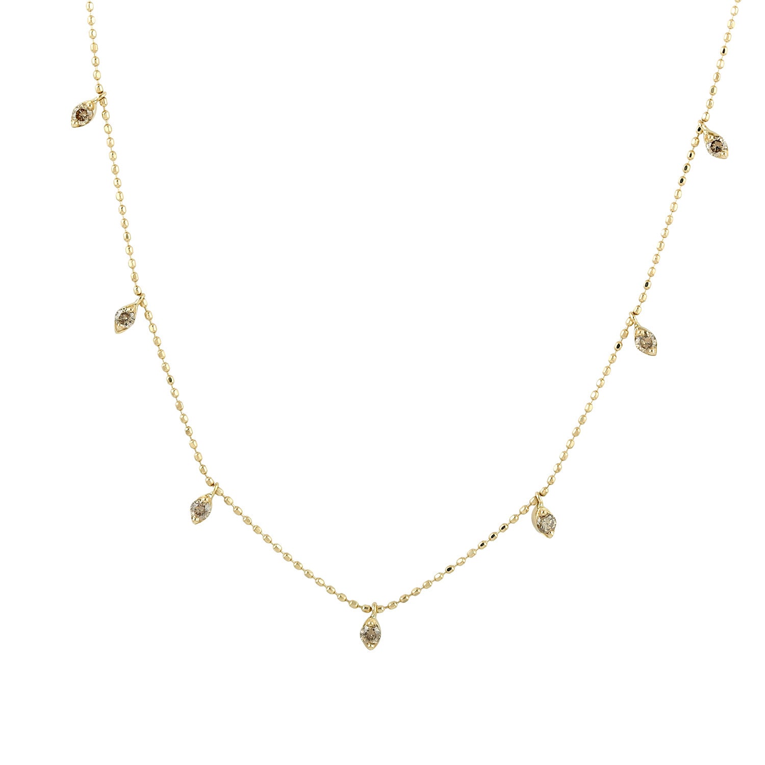 18K Yellow Gold Prong Set Diamond Beaded Princess Necklace for Women - Elegant Bridal Jewelry, Anniversary Gift & Special Occasion Accessory