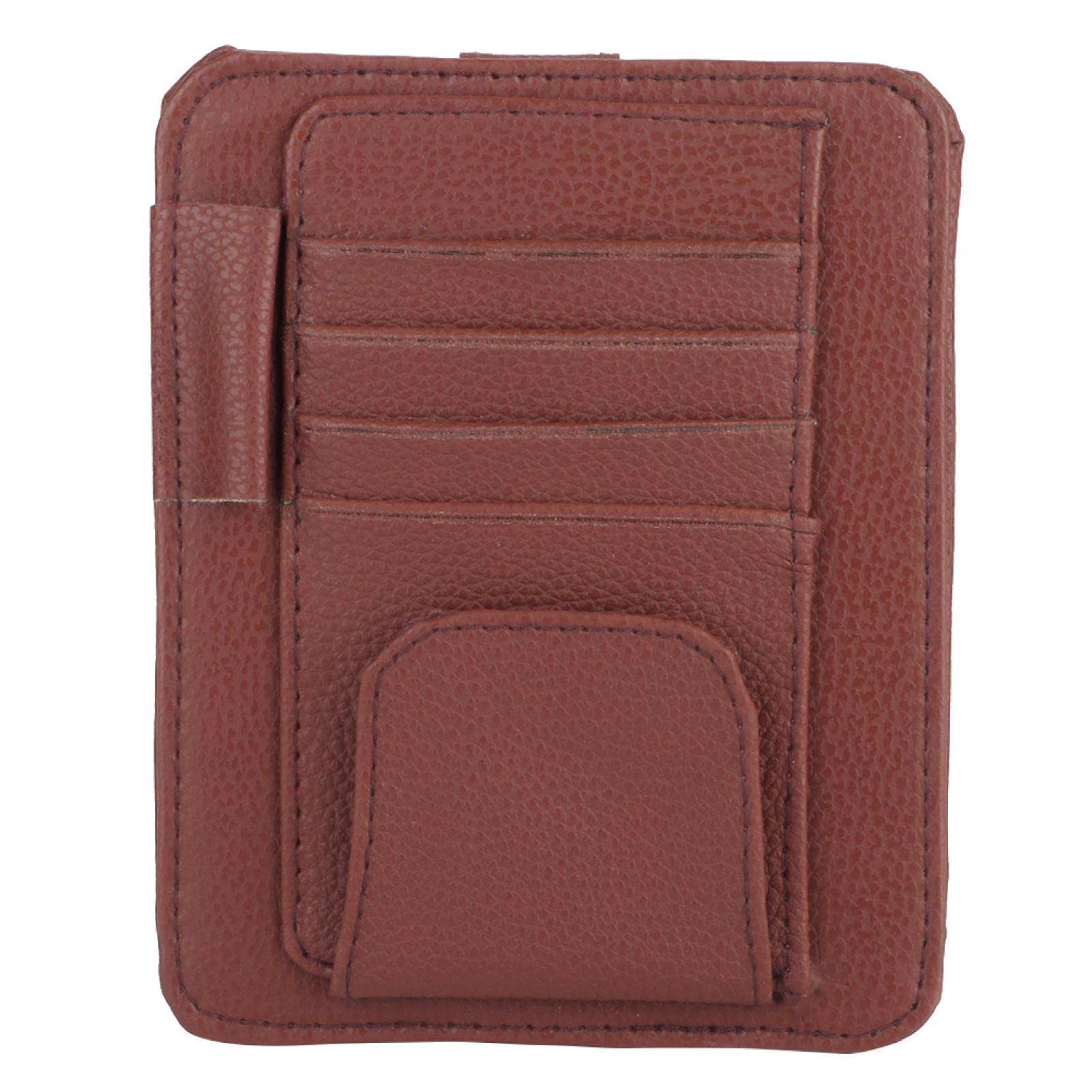 PU Leather Sun Visor Card Holder - Car Organizer for Cards & Bills (Coffee) - Perfect for Driving & Travel