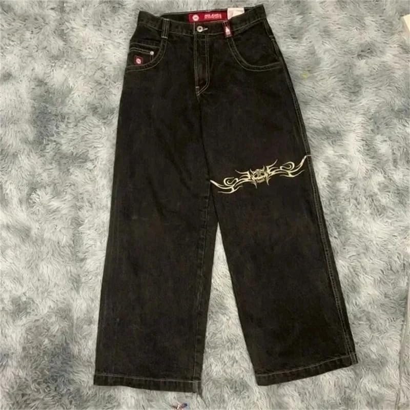 Retro Gothic Printed High Waist Jeans for Women | Y2K Streetwear Hip Hop Pants | Harajuku Fashion | Plus Size 1XL-2XL | Perfect for Concerts, Raves & Alternative Outfits