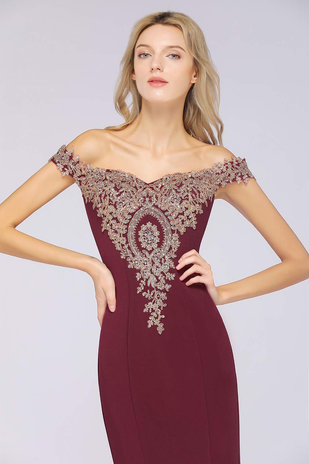 Elegant Gold Appliques Off-Shoulder Mermaid Prom Dress for Women - Formal Evening Gown for Homecoming, Pageant & Special Occasions