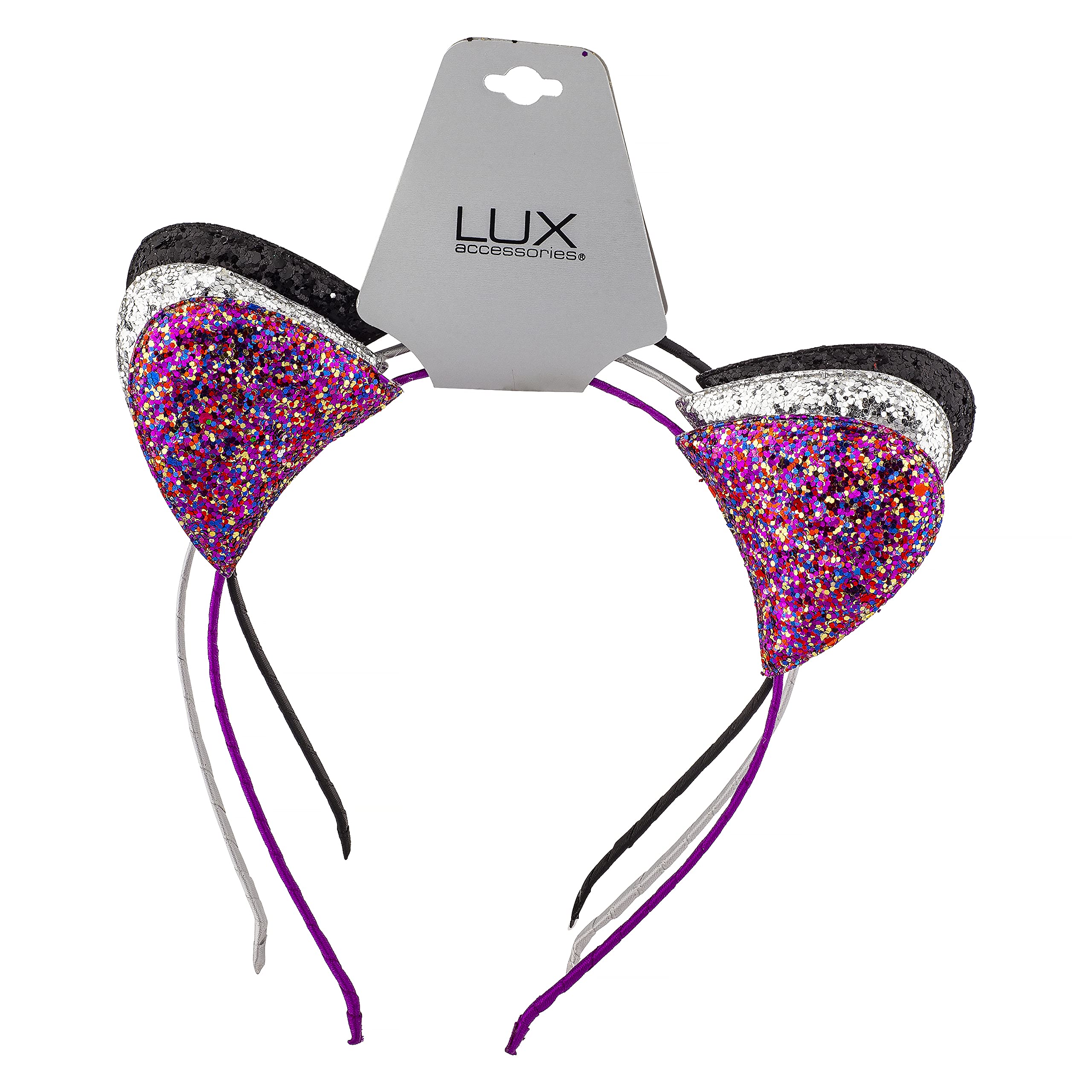 Christmas Cat Ears Headband Set - Glittery Silver Black Pink for Girls | Party & Cosplay