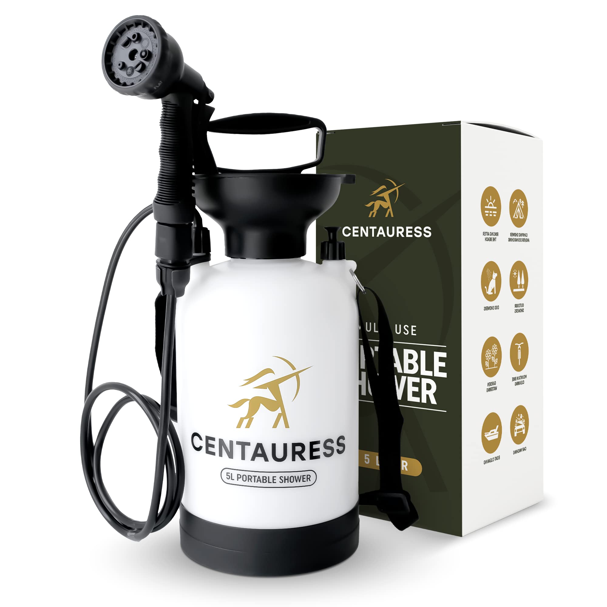 Portable Camping Shower Pump with Showerhead Holder & Safety Valve (45 PSI) - Outdoor Shower Kit for Camping, Beach, Surfing & RV - Lightweight & Compact for Easy Travel - Perfect for Hiking, Backpacking & Off-Grid Adventures