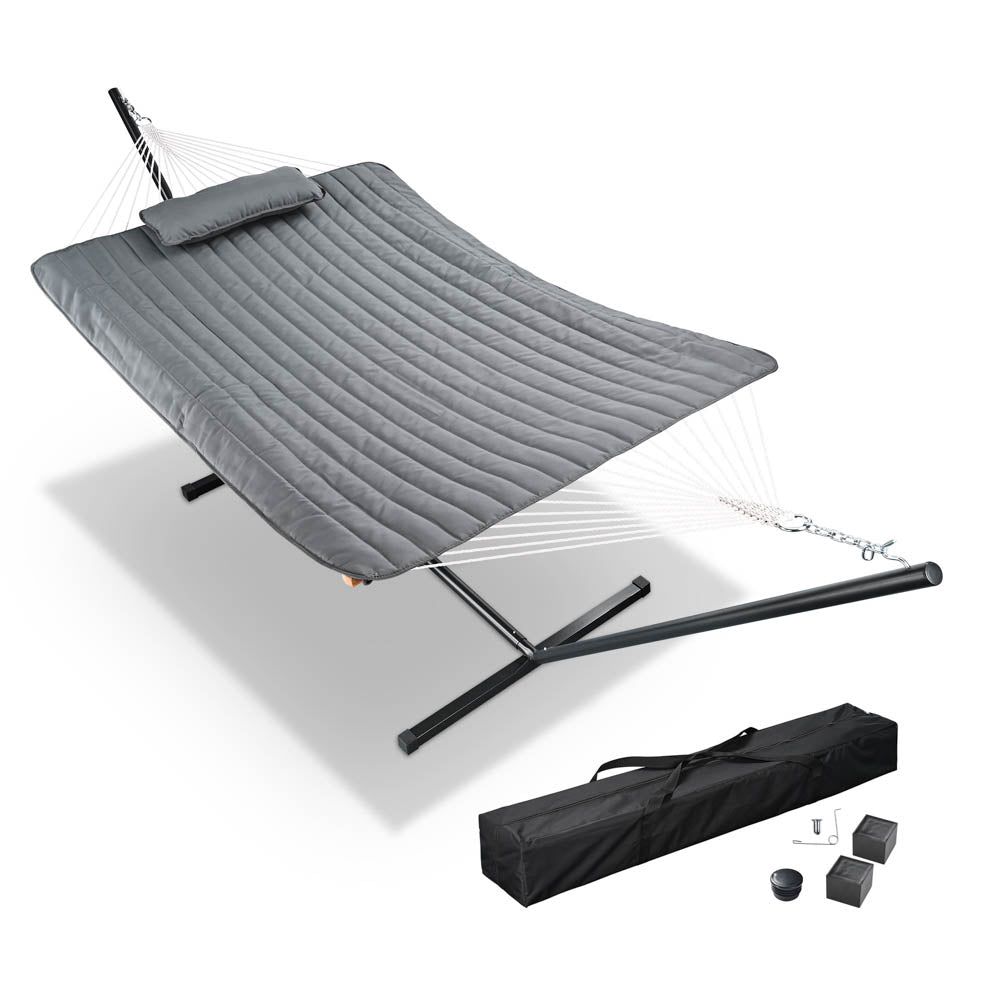 Premium Heavy Duty Hammock with Stand - Portable Outdoor Hammock with Mosquito Net, Warm Quilt & Comfort Pillow - Perfect for Camping, Backyard Relaxation & Beach Lounging