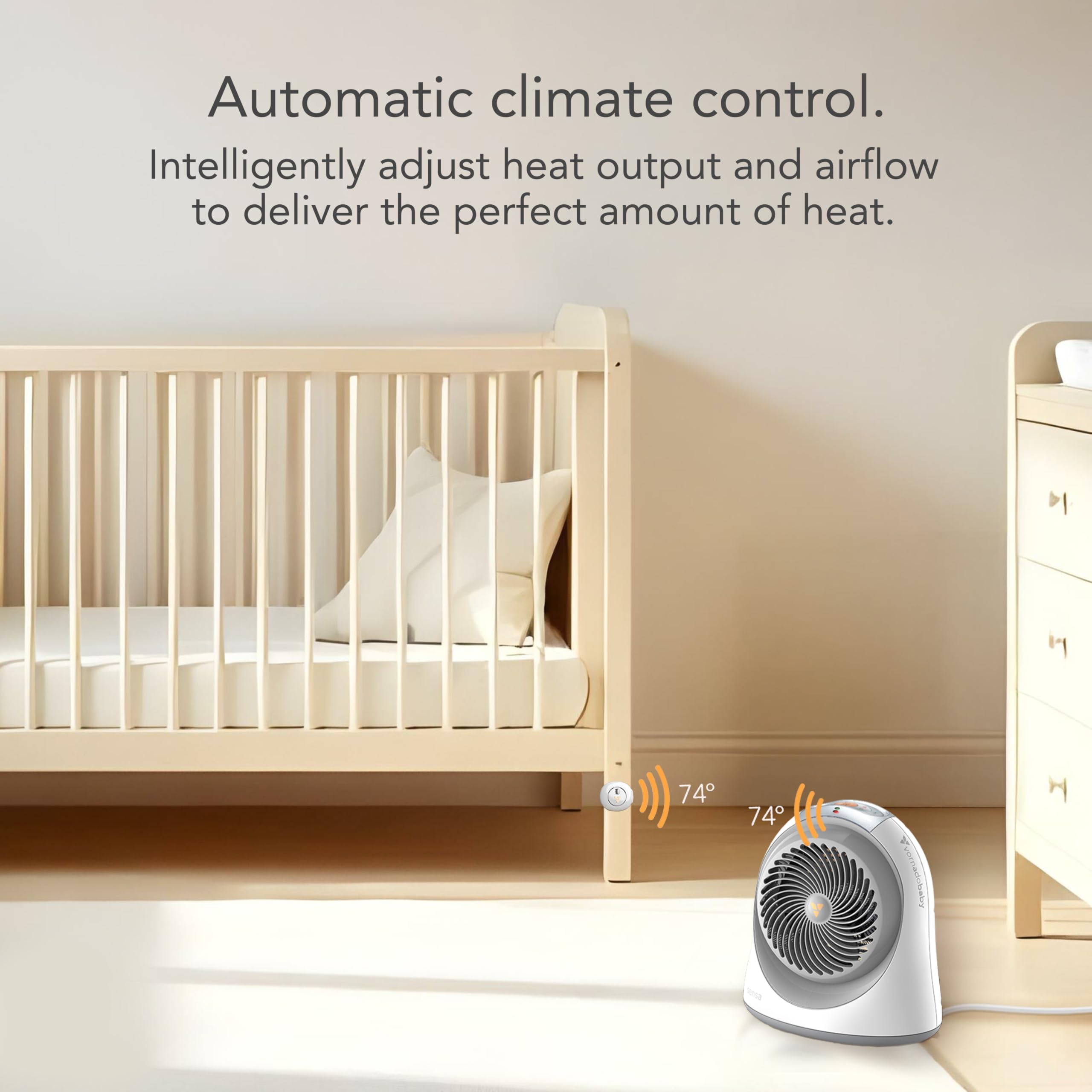 Sensa Nursery Space Heater - 1200W Adjustable Thermostat Electric Heater for Baby Room with Safety Features (Locking Controls, Tip-Over Protection, Auto Shutoff) | Perfect for Nursery, Bedroom & Winter Use