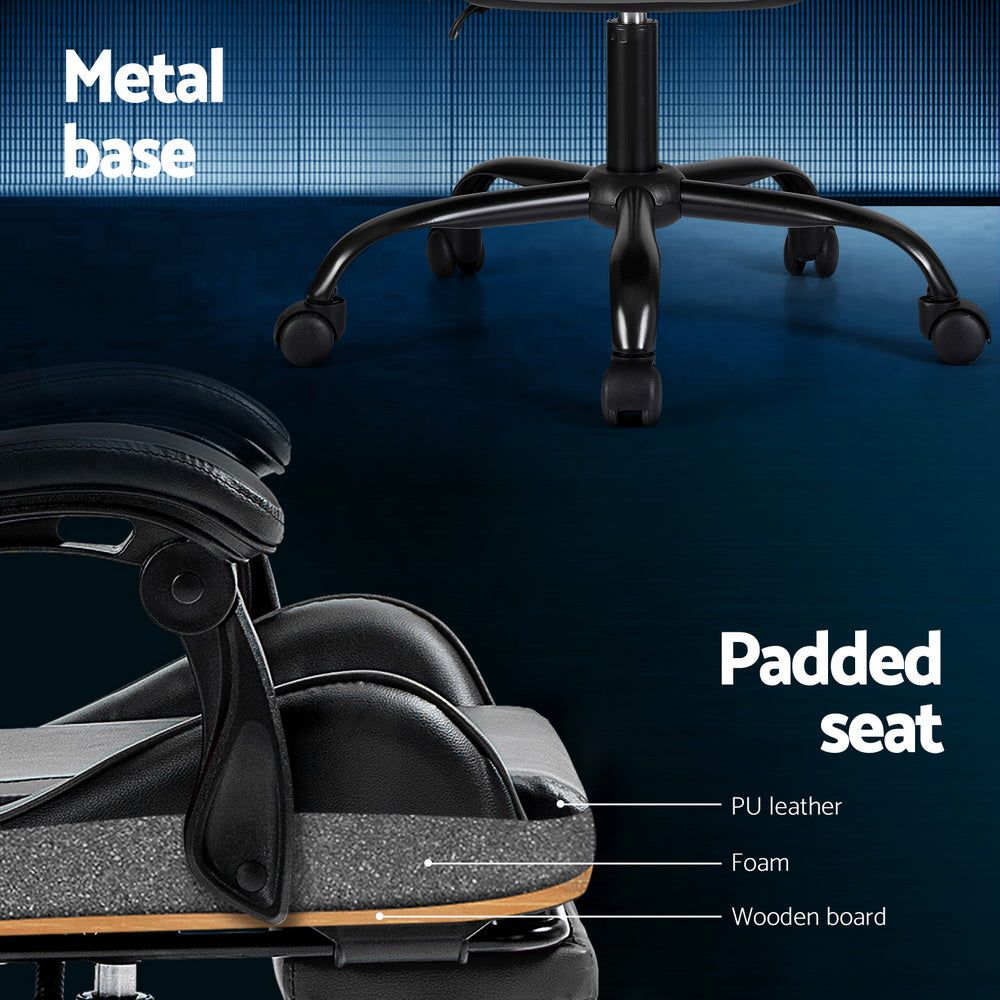 Artiss Ergonomic 2-Point Massage Gaming & Office Chair with Adjustable Footrest - Grey - Perfect for Long Work Hours & Gaming Sessions