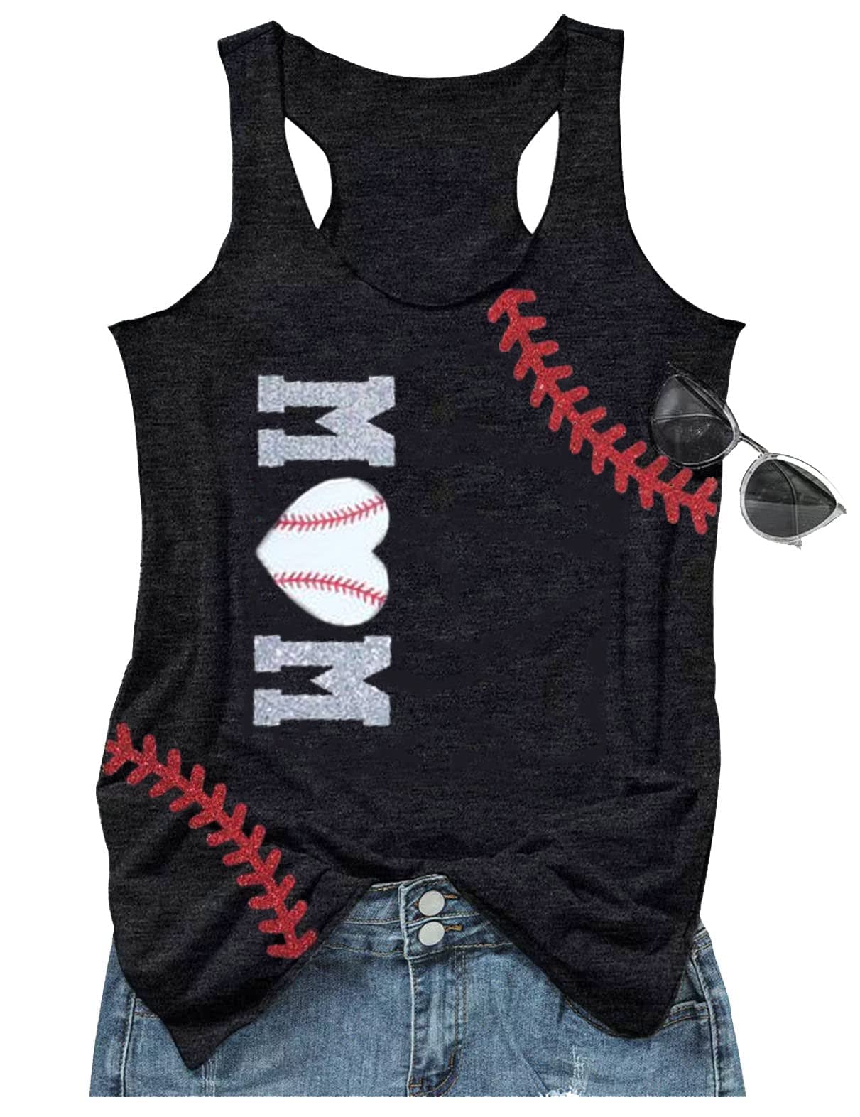 Funny Baseball Mom Tank Tops for Women - Sleeveless Workout Shirts & Summer Baseball Tees - Perfect for Games, Practice & Casual Wear