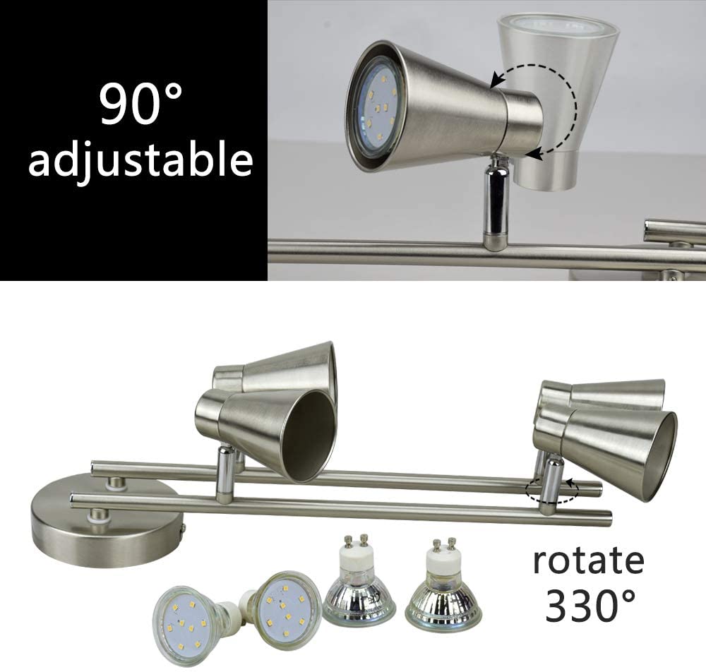 Depuley 4-Way Adjustable Ceiling Spotlights - Brushed Nickel Finish with GU10 Bulbs Included - Rotatable Directional Lighting for Kitchen, Dining Room, Bedroom & Office - Perfect for Task Lighting and Accent Illumination