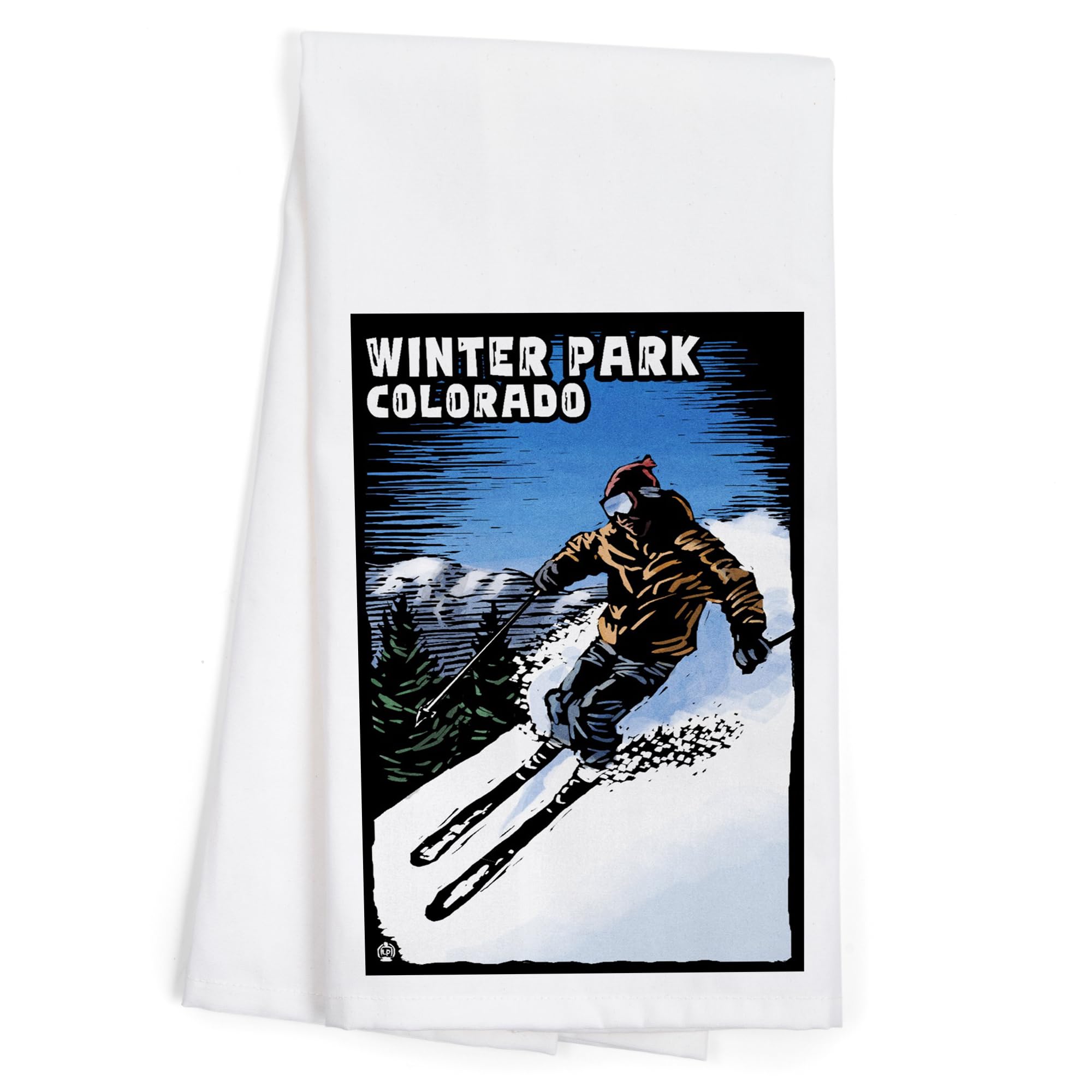 Lantern Press Winter Park Colorado Skier Scratchboard Art - 100% Cotton Tea Towel, Decorative Hand Towel for Kitchen & Home Decor - Perfect for Gifts, Housewarming & Ski Lodge Decorations