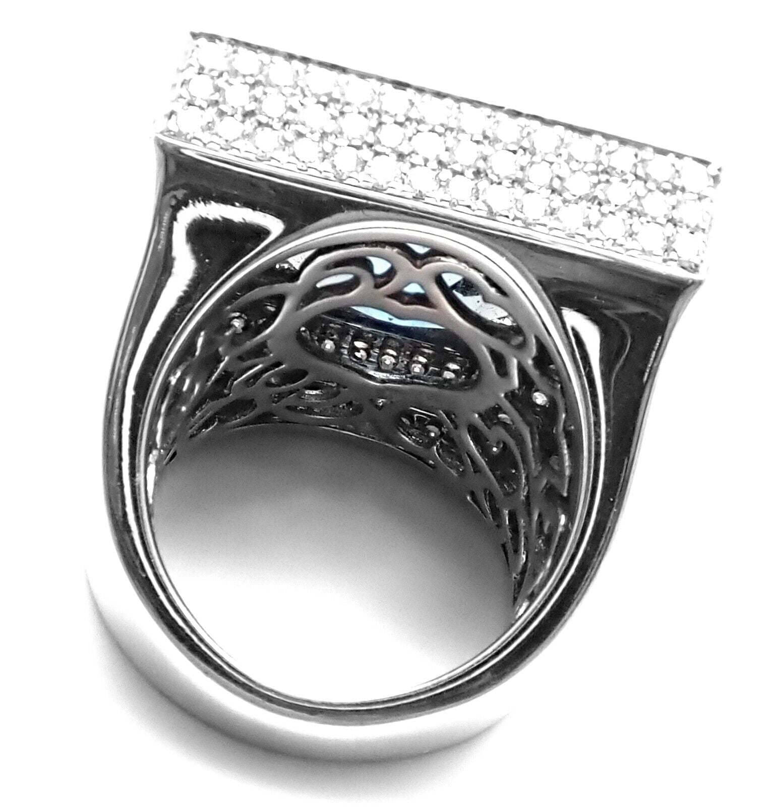Authentic Pasquale Bruni 18K White Gold Diamond & London Blue Topaz Statement Ring for Women | Luxury Bridal Jewelry & Anniversary Gift | Perfect for Weddings, Engagements & Special Occasions