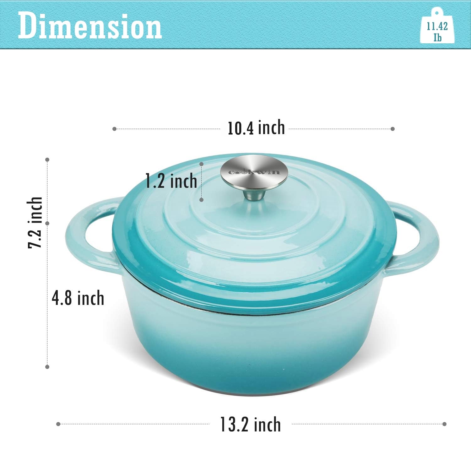 **5 QT Enameled Cast Iron Dutch Oven – Non-Stick Bread Baking Pot with Self-Basting Lid, Durable Enamel Coated Cookware – Perfect for Soups, Stews & Baking – Ideal Christmas Gift for Family & Home Chefs (Teal)**