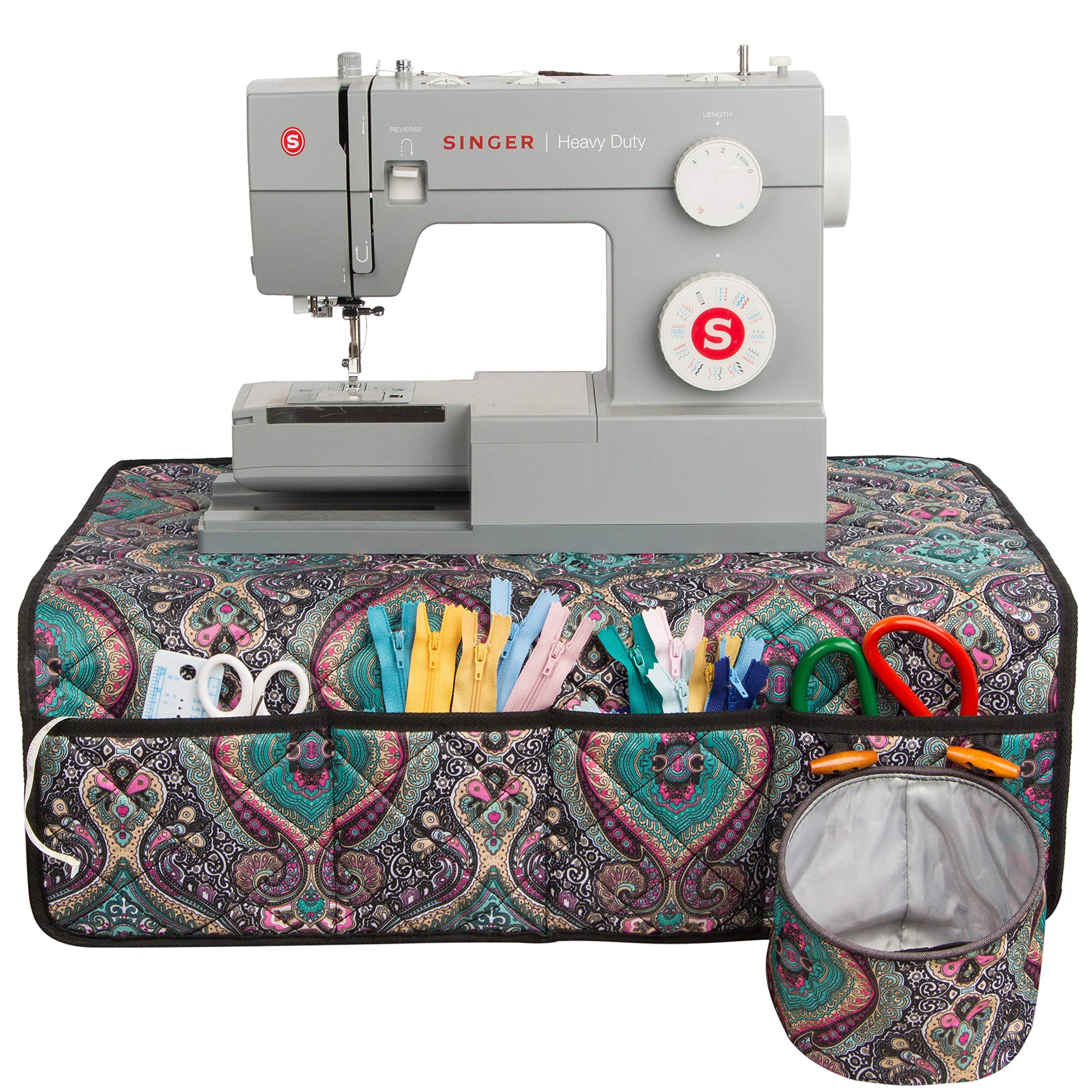 PACMAXI Sewing Machine Pad for Table with Pockets - Sewing Machine Accessories Organizer Mat in Paisley Blue - Perfect for Quilting, Crafting & Sewing Projects