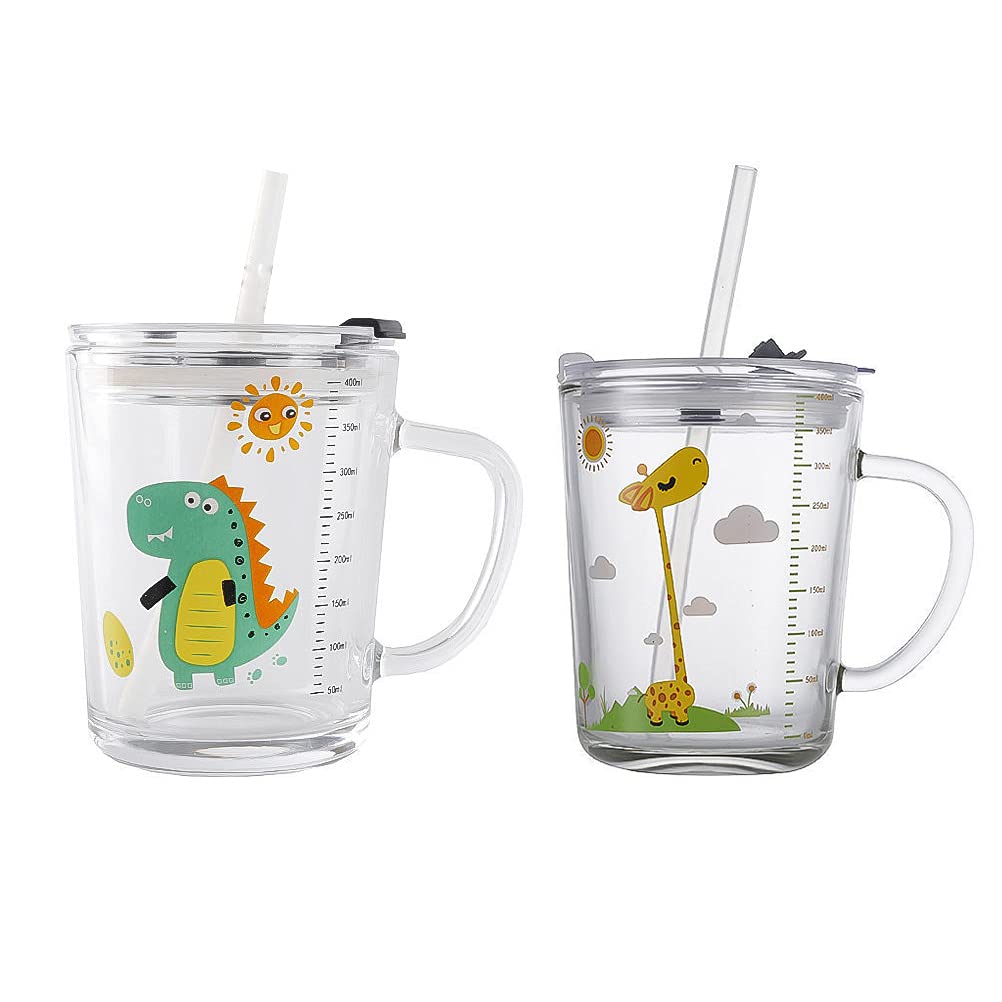 DOITOOL 2-Piece Heat Resistant Glass Measuring Cups with Straws - Perfect for Milk, Coffee, Baking & Kitchen Measurements (16oz/500ml Each)