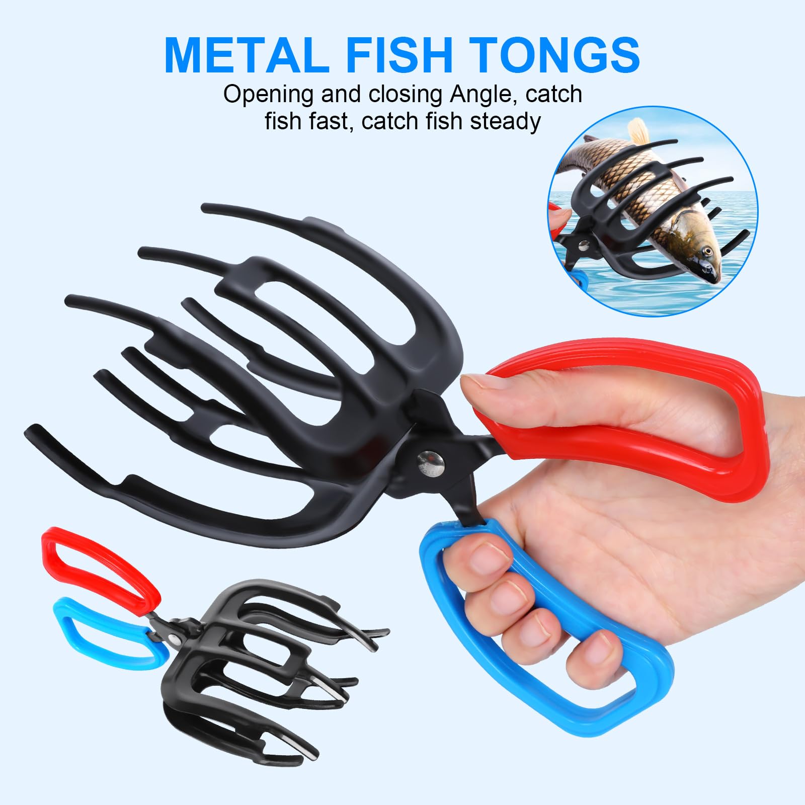 Nezababy Fishing Pliers - Stainless Steel Fish Gripper Tool with 3 Teeth Claw, Fish Control Clamp for Secure Catch | Perfect for Saltwater Fishing, Kayak Fishing, and Catch & Release