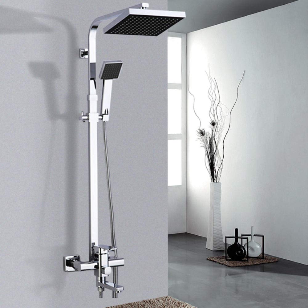 Chrome 8-inch Wall Mounted Bath Shower Mixer Faucet with Rotating Tub Spout, Rainfall Shower Head & Hand Shower - Perfect for Modern Bathroom Renovation and Spa-like Showering Experience