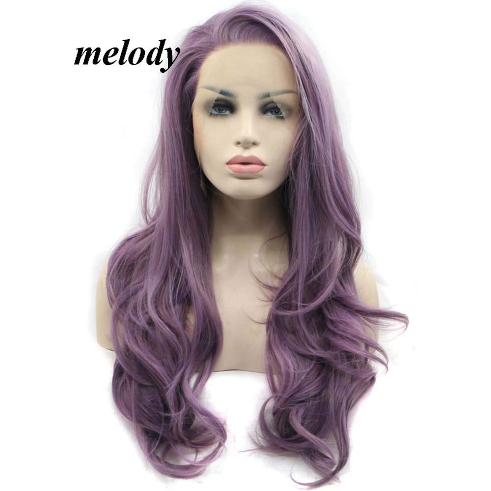 Melody Purple Mixed Color Long Wavy Synthetic Lace Front Wig for Women - Heat Resistant 24