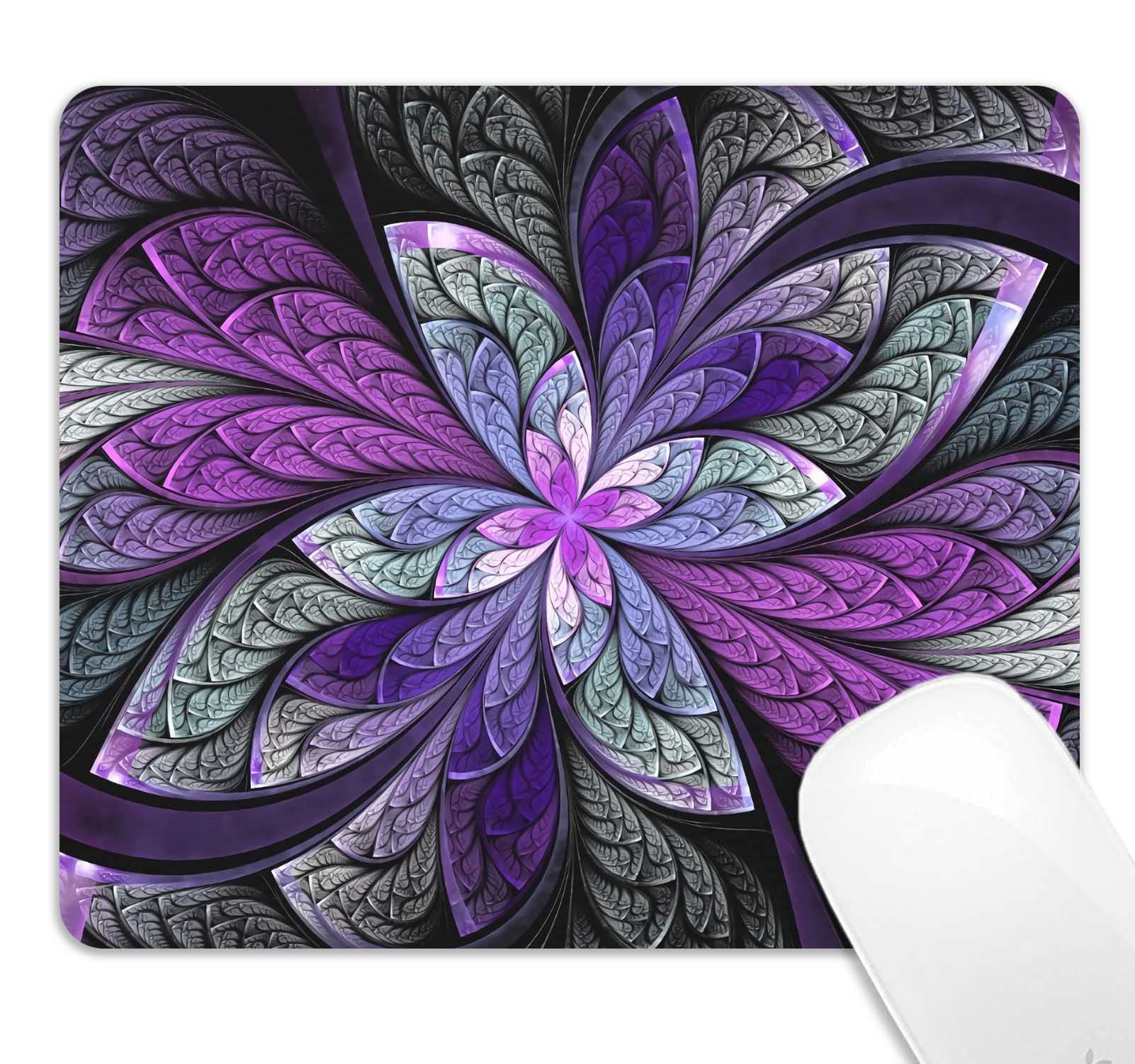 Violet Abstract Flower Mouse Pad - Premium Textured, Waterproof & Non-Slip Rubber Base - 9.5x7.9 Inch Rectangle Mousepad for Computer, Laptop, Office - Beautiful Purple Pattern - Perfect for Gaming, Work & Home Office Setup
