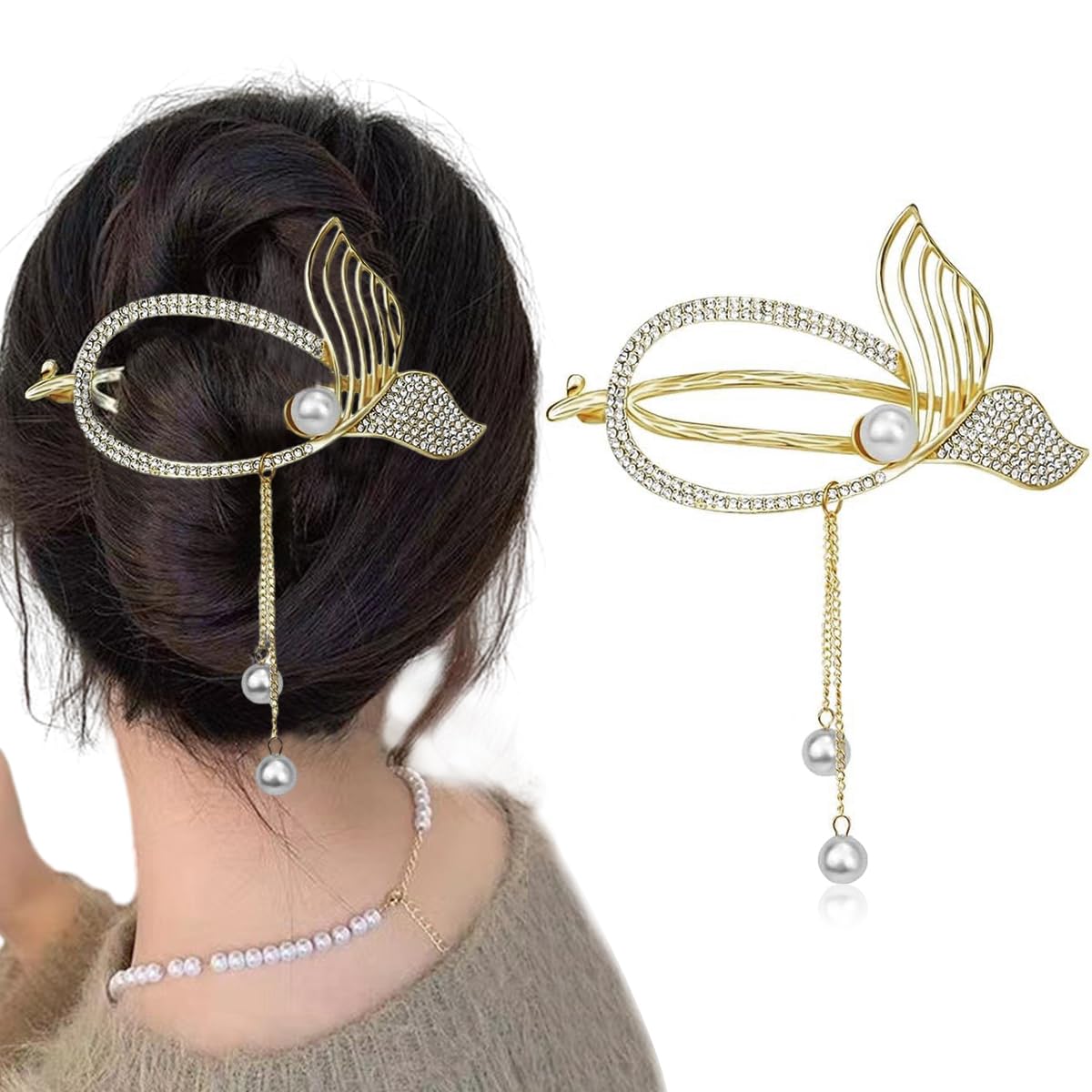 PALAY® Non-Slip Rhinestone Hair Clips for Women - Gold Mermaid Tail Jaw Claw, French Style Banana Clip Hair Accessories for Bun & Twist Hairstyles | Perfect for Parties, Weddings & Everyday Use