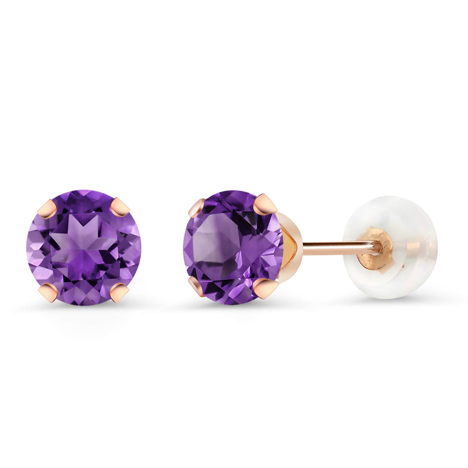10K Rose Gold Purple Amethyst Stud Earrings for Women & Men - 0.90 CTTW Round 5MM Gemstone Birthstone Jewelry | Perfect Gift for Birthday, Anniversary & Valentine's Day