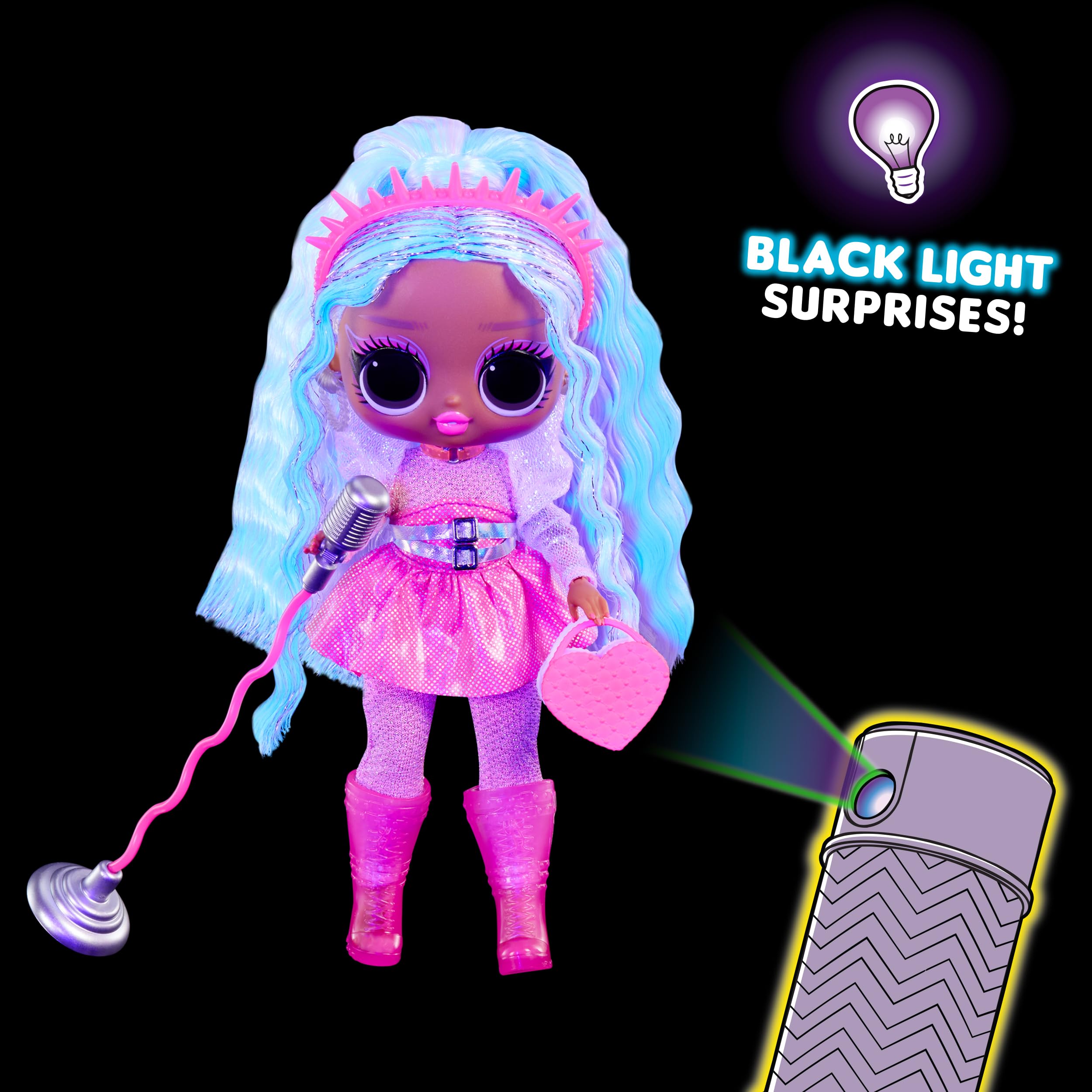 L.O.L. Surprise! Tweens Neon Pop Stars - Kitty K Fashion Doll with Glow-in-the-Dark Surprises, 10+ Pop Star Outfits & Accessories, Includes Retro Microphone Stand - Perfect Gift for Kids Age 4+ | Dress Up, Role Play & Collectible Fun