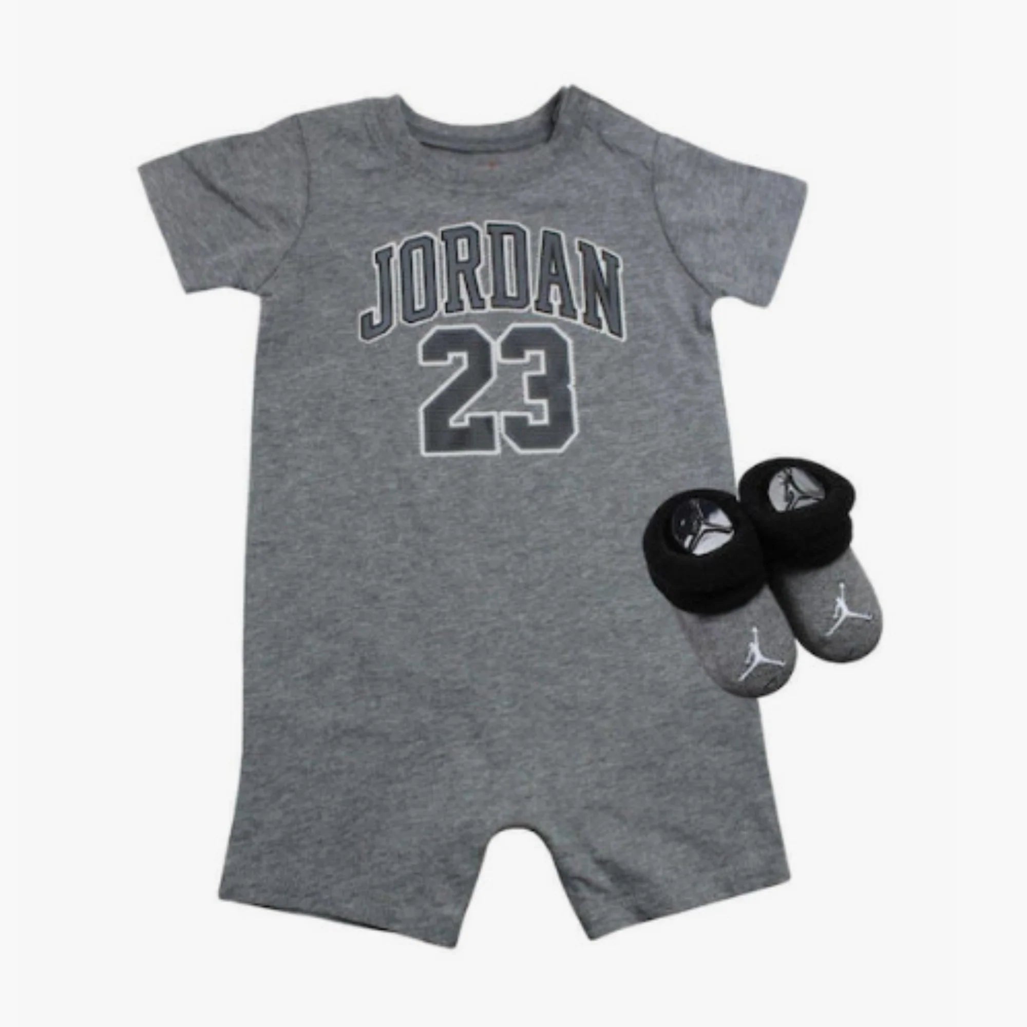 Jordan® Baby/Toddler 23 Romper & Bootie 2-Piece Set - Grey/Black | Cute Outfit for Boys & Girls | Perfect for Playdates, Parties & Everyday Wear