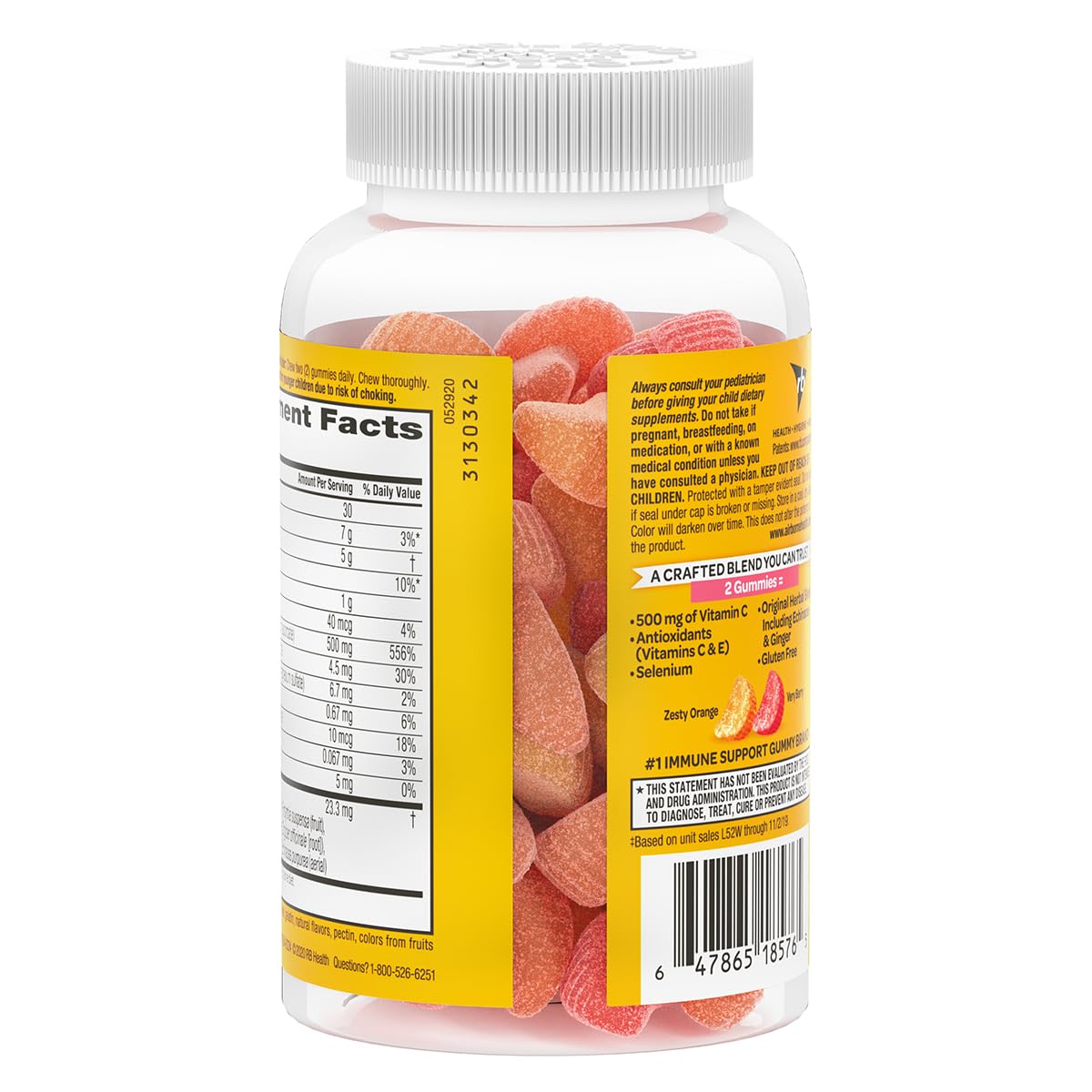 Airborne 500mg Vitamin C + Zinc Immune Support Gummies for Kids - Gluten Free, Antioxidant Rich with Vitamins C & E, Assorted Fruit Flavors (6 Pack, 42 Gummies) | Boosts Immunity During Cold & Flu Season, School & Travel