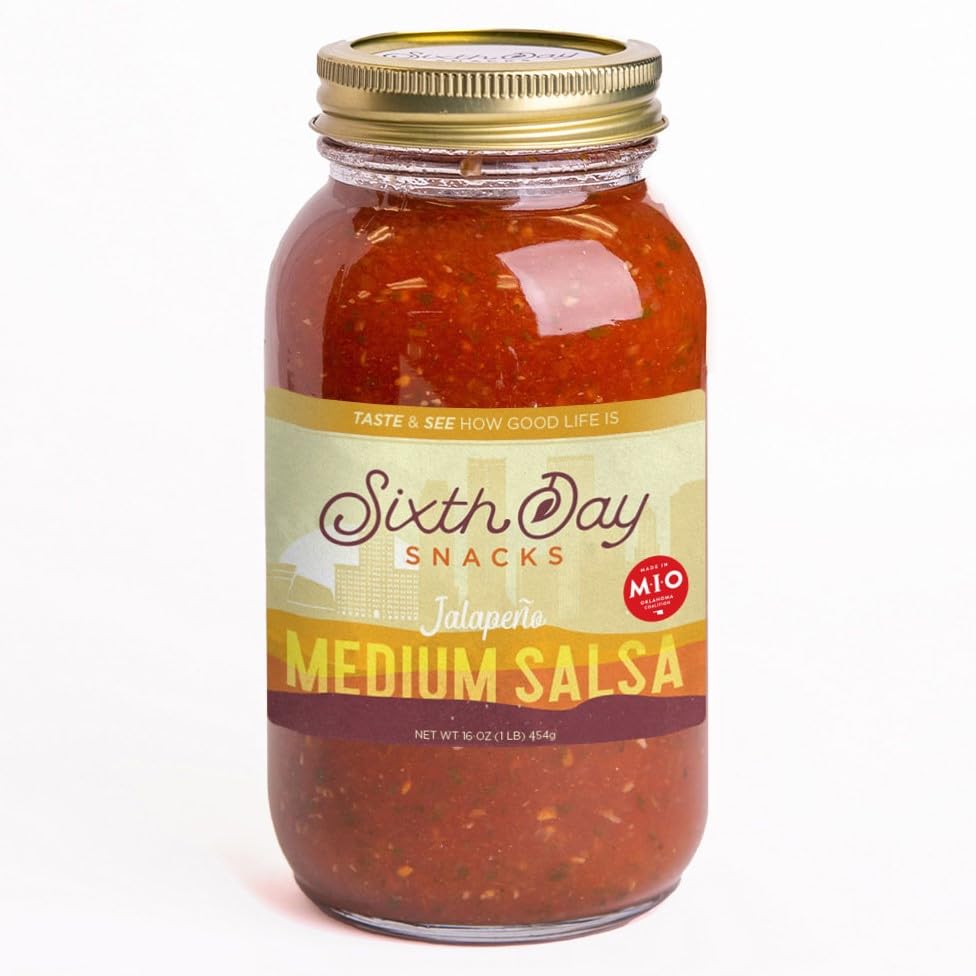 Sixth Day Snacks Jalapeno Medium Salsa 32oz - Gluten Free, Vegan, Low Sodium Salsa with Fresh Ingredients | Perfect for Chips, Tacos, Nachos & Healthy Snacking