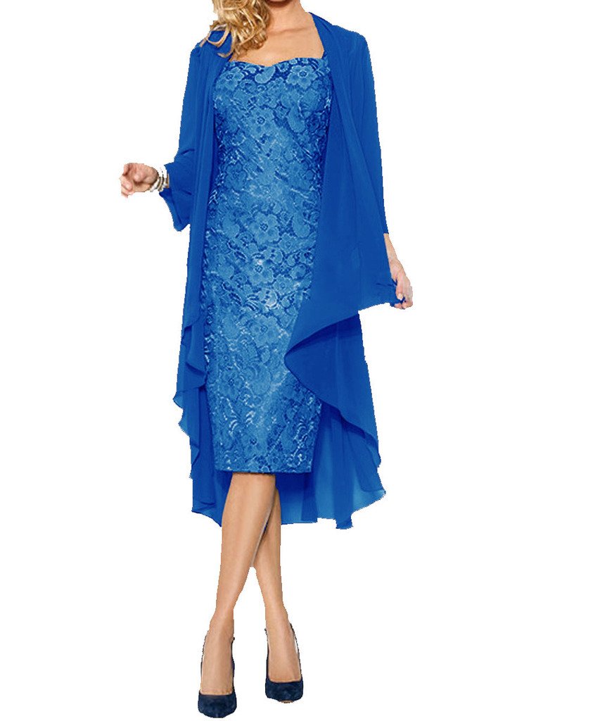 Elegant Women's Formal Two-Piece Mother of the Bride Dress with Wrap Design & Knee-Length Lace - Perfect for Weddings, Parties & Special Occasions