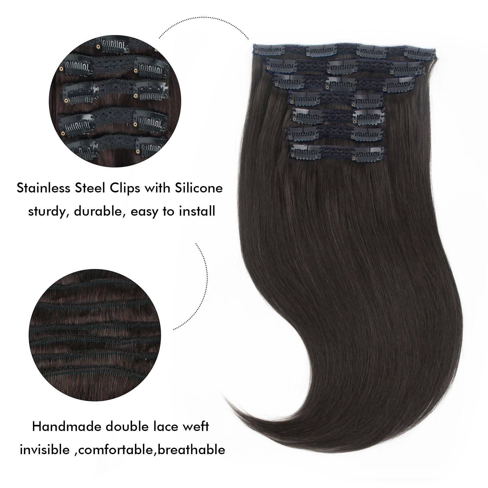 9A Grade Clip-In Human Hair Extensions - Off Black Color, Ultra Thick Double Weft for Full Head Coverage - 22 Inch, 140g, 7 Pieces with 18 Clips | Perfect for Volume, Length & Styling for Parties, Weddings & Daily Wear